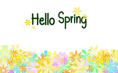Hello Spring hand drawn with flowers. vector illustration 