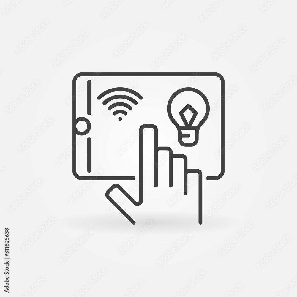 Aufkleber tap on tablet with wifi and bulb vector icon in thin line style