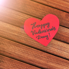 Cut out of red paper hearts on wooden background, congratulation with Valentine's day, top view - 311828247