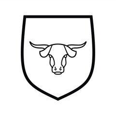 Illustration of a cow's head with a shield