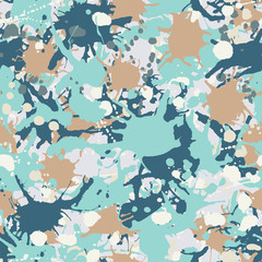 Blue, teal, beige, white camouflage seamless pattern