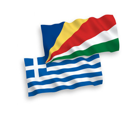 Flags of Greece and Seychelles on a white background