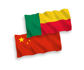 Flags of Benin and China on a white background