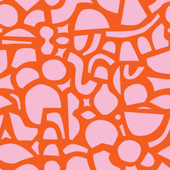 Eigentijds naadloos patroon met eenvoudige geometrische vormen in roze en rode kleuren. Stijlvolle abstracte achtergrond in Scandinavische stijl voor print, design, stof. vector illustratie