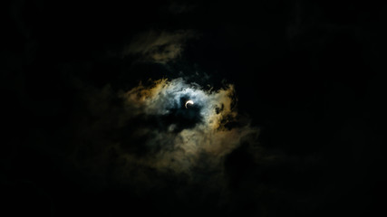 The annular "Ring of Fire" partial solar eclipse 2019 on the dark sky.