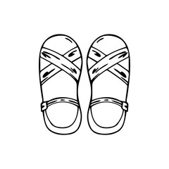 Single hand drawn women's shoes slippers, isolated on white background. Doodle, simple outline illustration.