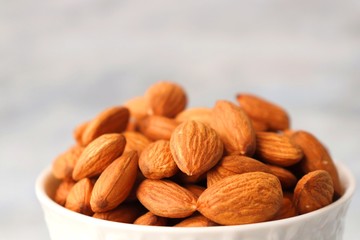 Almonds background. Almond Food or ingredient concept with copy space