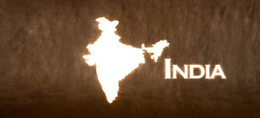 India Map Glowing Bright,White Background
