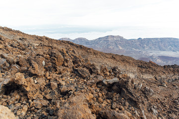 Fantastic view of the Spanish volcano Teide. Rocky volcanic view similar to the landscape of...