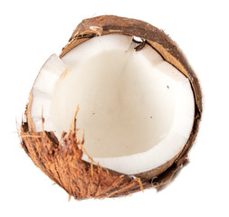 Broken coconut isolated on a white background