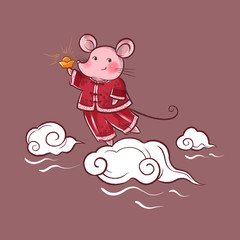Rat illustration, digital art, happy year of the rat.