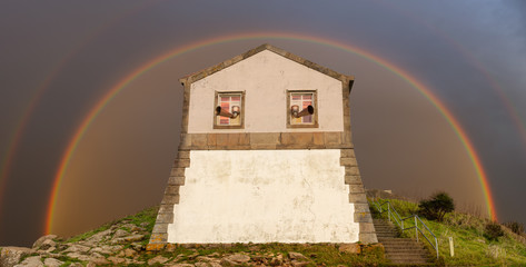 The part of the building facing the sea from the Finisterre lighthouse in Galicia in northern...