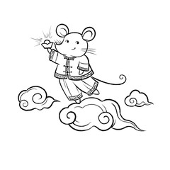 Rat illustration, digital art, black and white, happy year of the rat.
