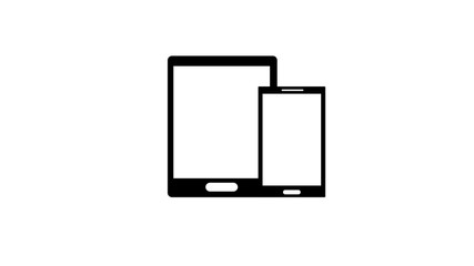  black digital tablet and smartphones with blank screens isolated on white