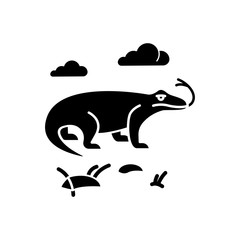 Komodo dragon glyph icon. Tropical country animals. Indonesian islands fauna. Exploring exotic wildlife. Varans in nature. Silhouette symbol. Negative space. Vector isolated illustration