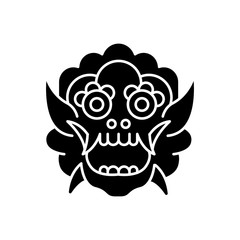 Indonesian mask glyph icon. Balinese dragon. Culture and tradition of local tribes. Ritual, sacred and spiritual object. Silhouette symbol. Negative space. Vector isolated illustration