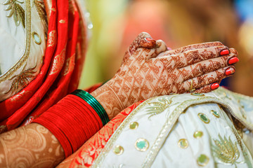 Indian traditional wedding ceremony bridal and groom hand 