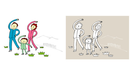 Family exercising outdoors