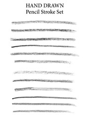 Set of long wide strokes of charcoal chalk. Grunge grungy soft texture of a wide charcoal pencil isolated on a white background. Raster stock illustration for creating texture brushes.
