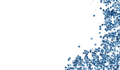 Classic blue round sequins sewing on a white background top view. Copyspace for your text