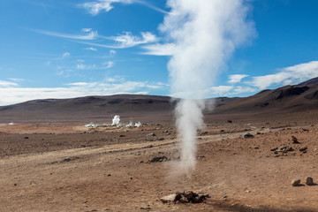 Geyser and hot spring on the altiplano in Bolivia