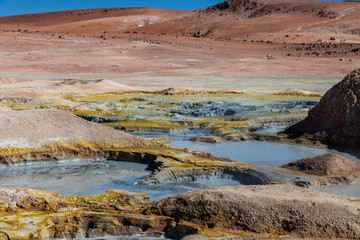 Geyser and hot spring on the altiplano in Bolivia