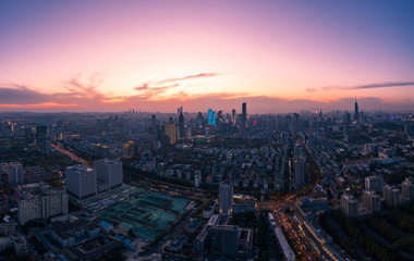 Naklejka na ściany i meble Skyline of Nanjing City at Sunset