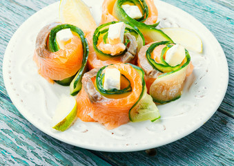 Smoked salmon roll with cheese