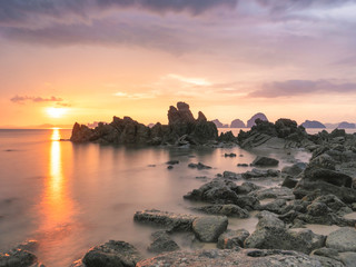 Amazing colourful sunset on the rocks of Krabi, Thailand