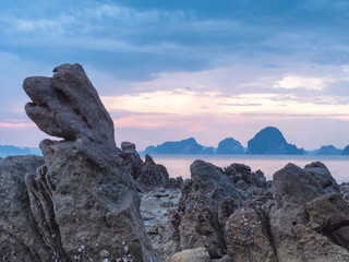 Amazing colourful sunset on the rocks of Krabi, Thailand