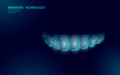 3D invisible orthodontic braces. Wonam smile tooth trainer. Dental theatment heath care medical banner. Low poly design dentist correction fix vector illustration