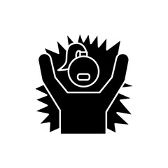 Emotional outburst glyph icon. Outrage and tantrum. Aggressive person. Angry woman. Shouting and yelling. Distress, temper issue. Silhouette symbol. Negative space. Vector isolated illustration