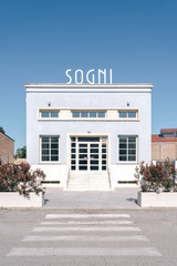 The former public baths is surmounted with word Sogni which means dreams, rationalist style...