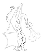 3D illustration. vector drawing of Dragon. Children book coloring page. Black line art isolated on white background
