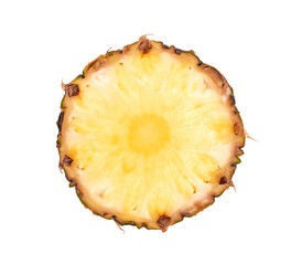 Sliced pineapple isolated on white background. Pieces of pineapple, with clipping path. Top view.