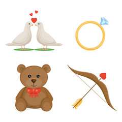 Set of cartoon icons for Valentine's Day. Vector illustration.