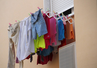 clother on a building for drying