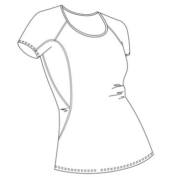 3D illustration of girl sport tank top. Technical drawing. Fashion sketch. Vector line art. Clothing template isolated on white background.