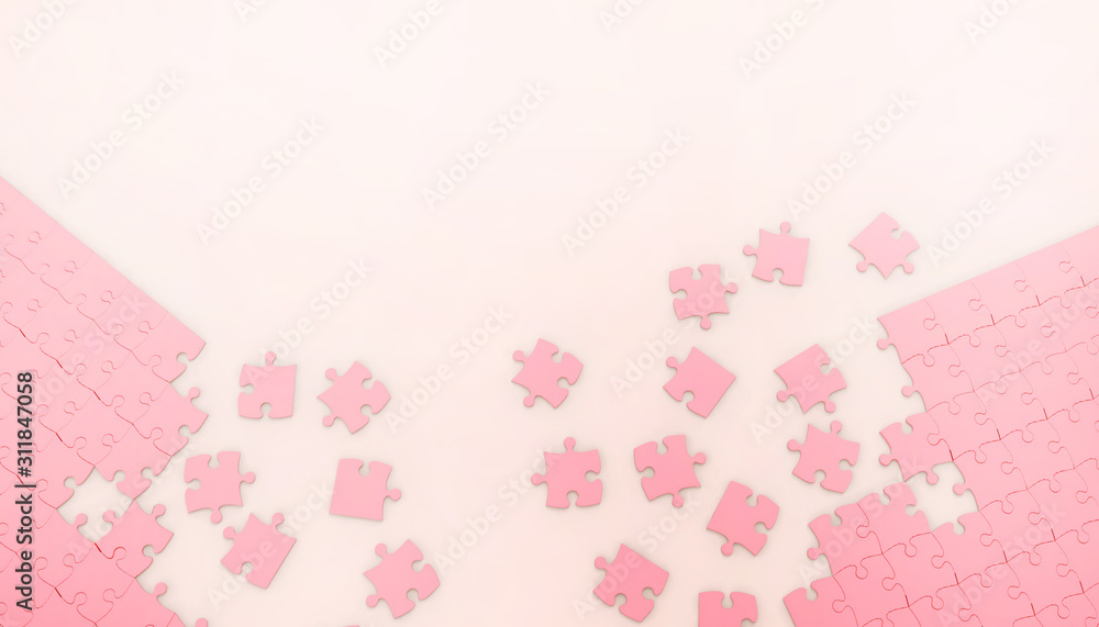 Poster puzzle jigsaw pink background and business concept modern on red pastel background - 3d rendering - 