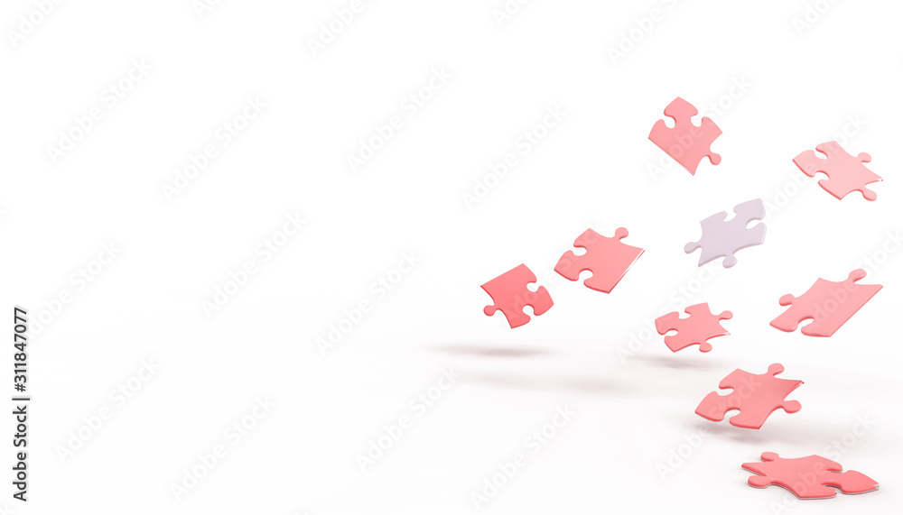 Poster puzzle concept jigsaw red and ideas business concept making on isolated white background - 3d render