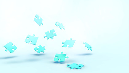 Puzzle Concept  jigsaw  business Concept and Green  pastel background - 3d rendering - minimal style