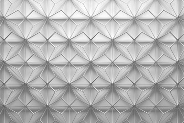 White wireframe low poly pattern with pyramids, triangles geometric shapes