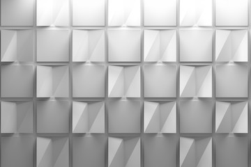 Simple geometric pattern with folded squares with deep grooves and shadows in gray monochrome color
