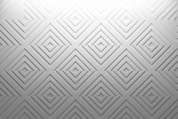 Delicate white simple 3d pattern with repeating rotated diamond squares