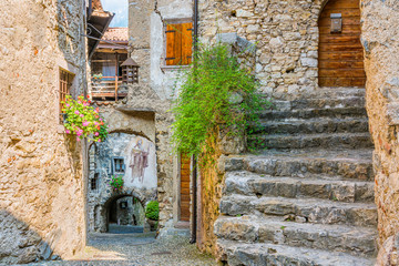 Fototapeta na wymiar The picturesque village of Canale di Tenno, in the Province of Trento, Trentino Alto Adige, Italy.