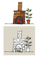 A fireplace where wood burns.