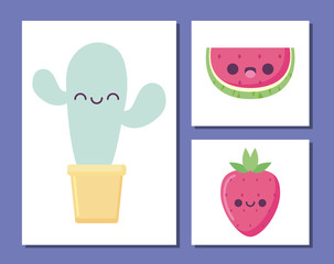 Kawaii cactus and icon set cartoons vector design