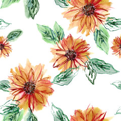 Sunflowers Seamless Pattern. Watercolor Artistic Template..