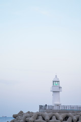 Fototapeta na wymiar lighthouse. A lighthouse on the coast. A lighthouse on a breakwater. Lighthouse and Tetrapod.