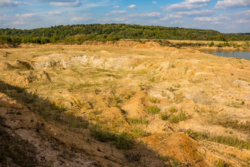 View of a large sand and gravel quarry, sand mining. Maloyaroslavets, Russia